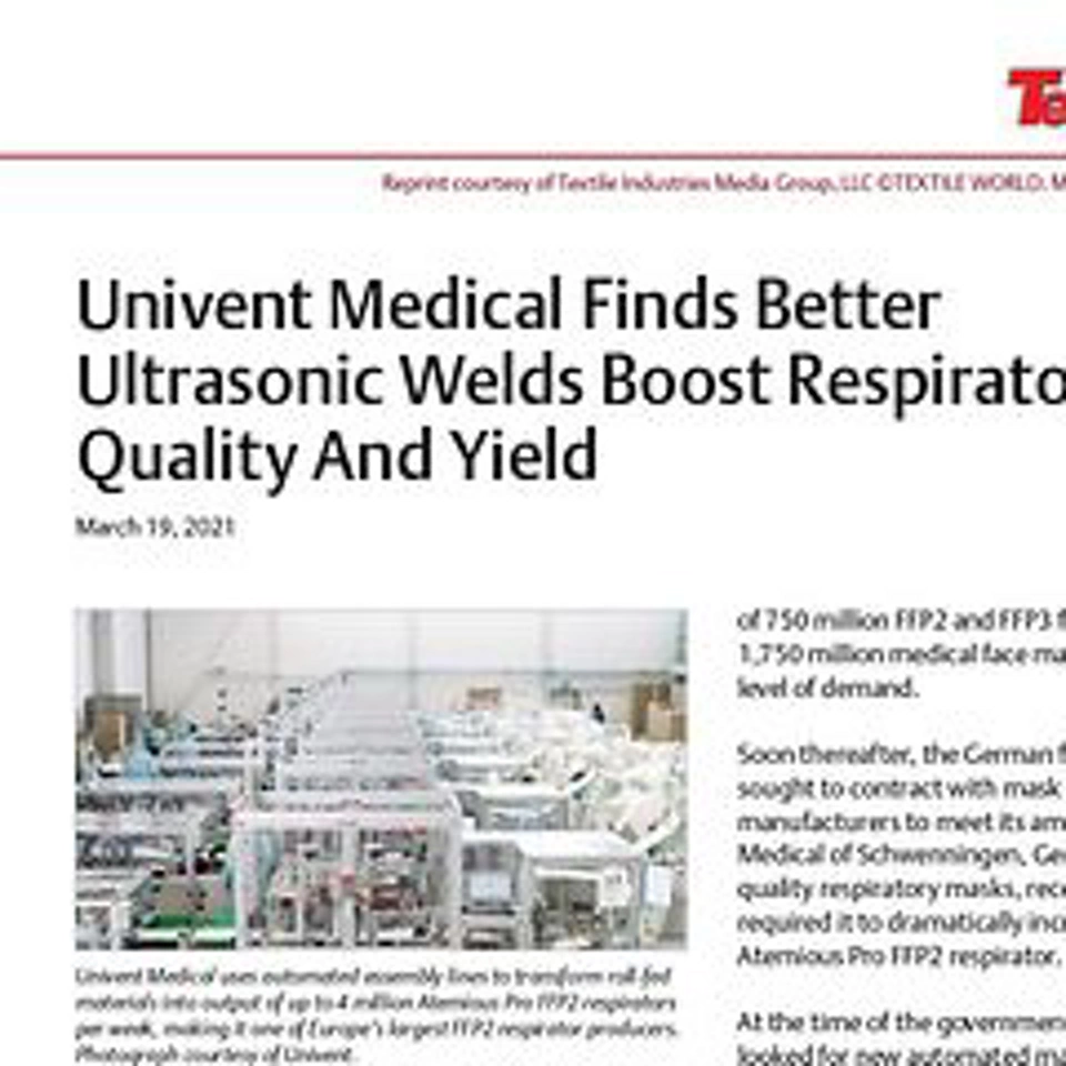 Univent Medical 通过对超声波焊接的优化提高面罩质量和产量